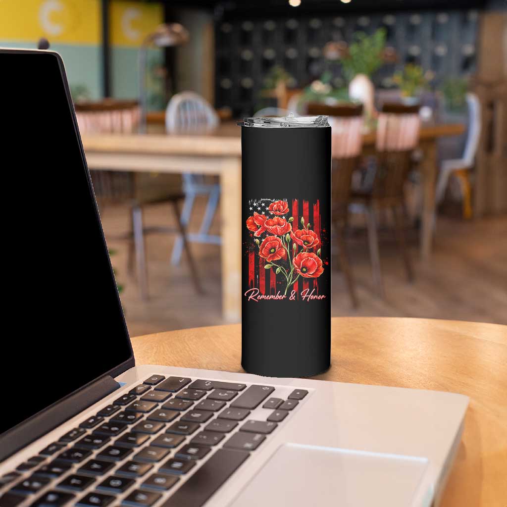 Remember And Honor Memorial Day Skinny Tumbler Red Poppy Flowers