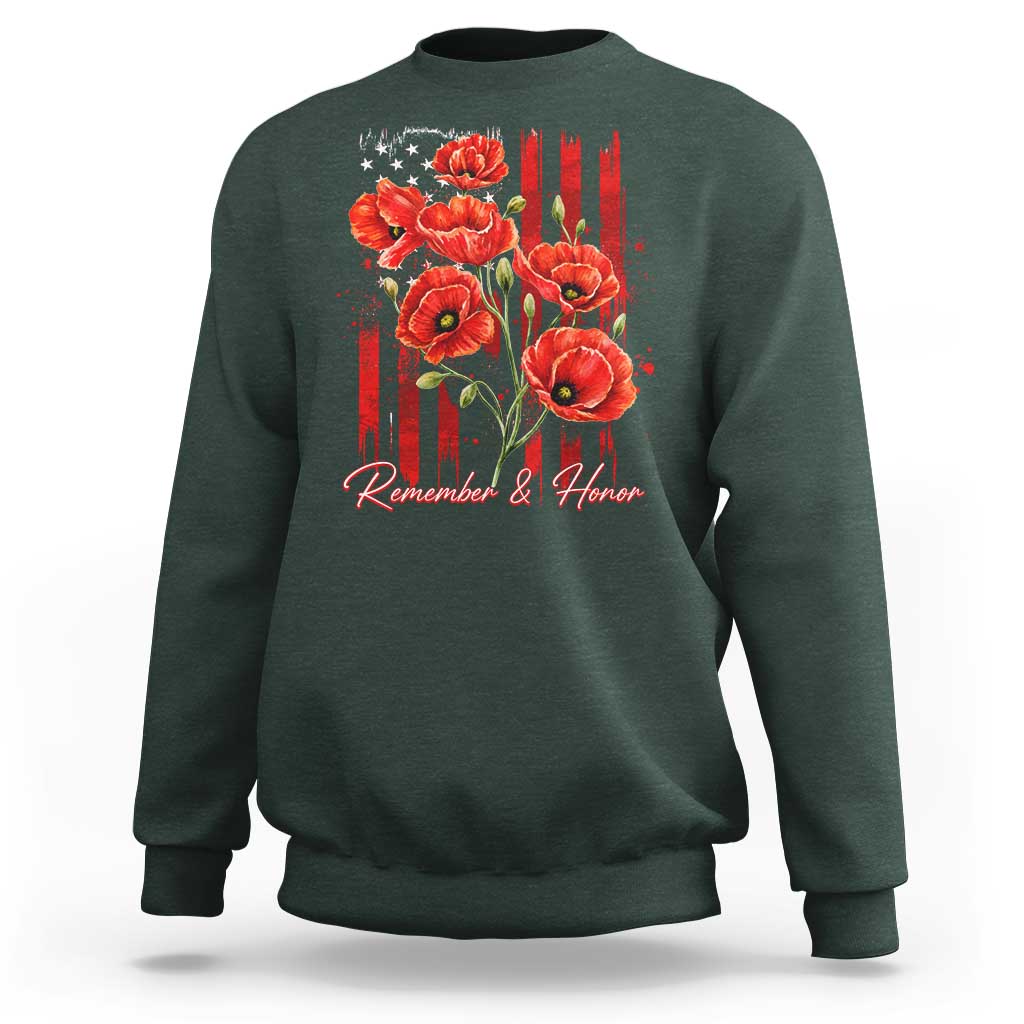 Remember And Honor Memorial Day Sweatshirt Red Poppy Flowers