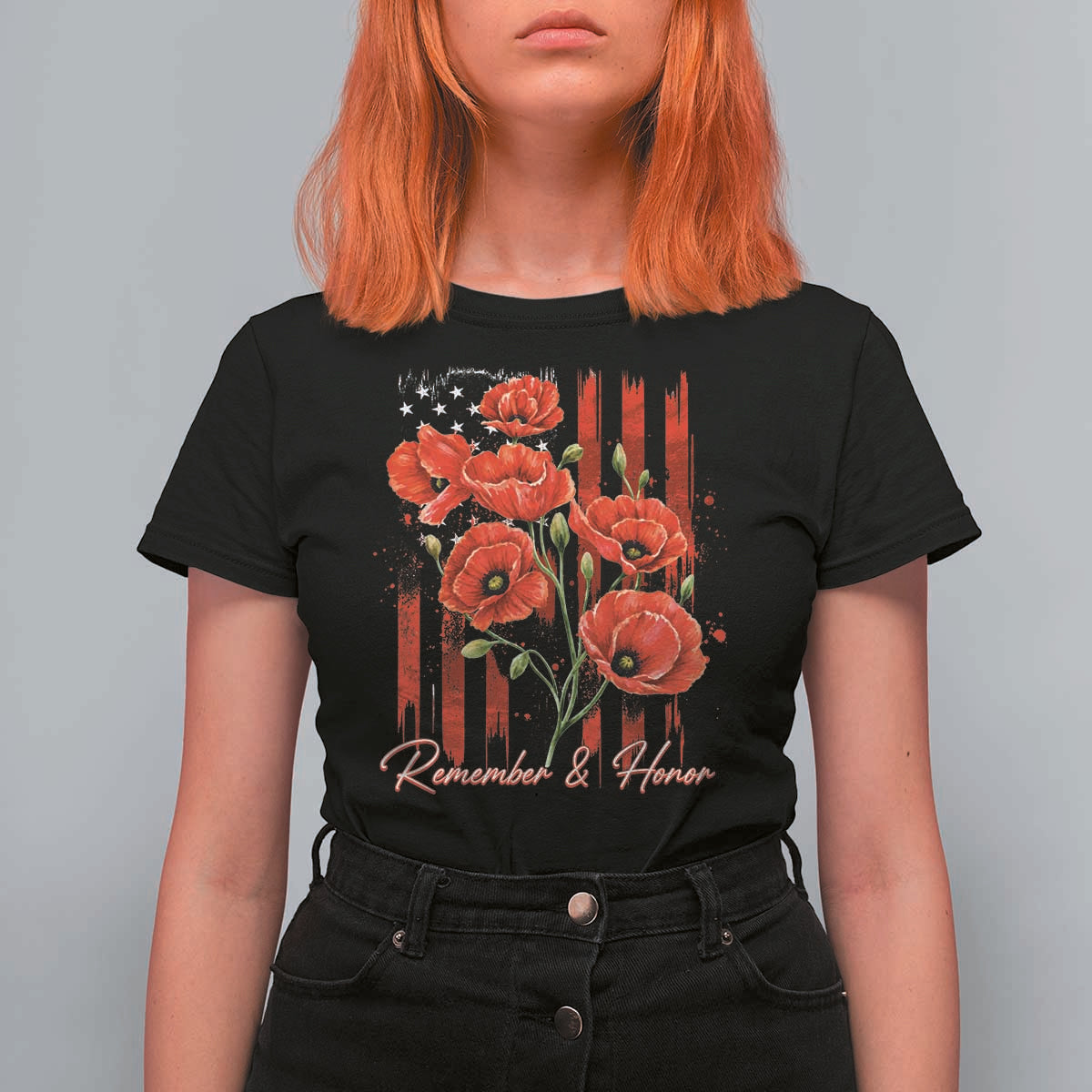 Remember And Honor Memorial Day T Shirt For Women Red Poppy Flowers