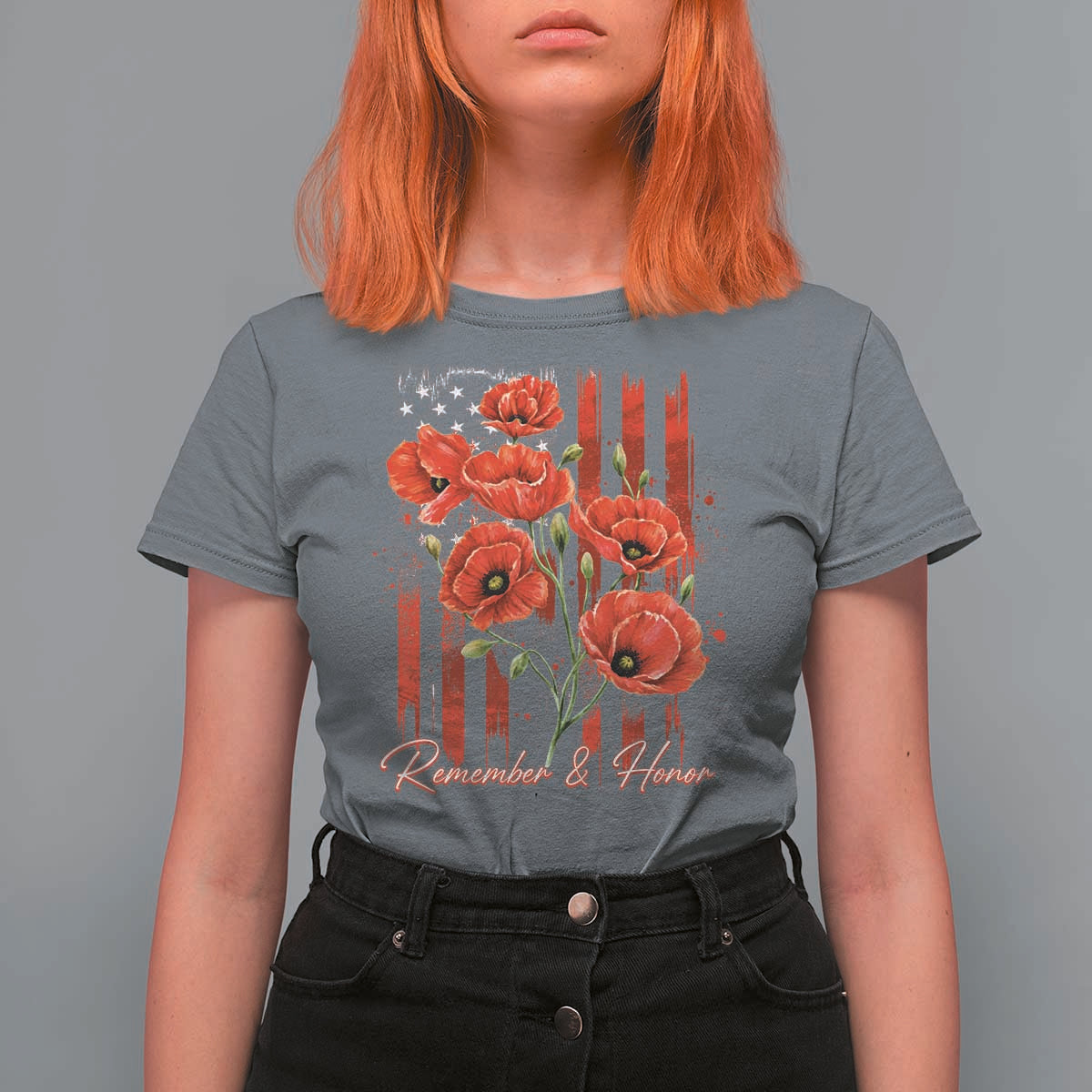 Remember And Honor Memorial Day T Shirt For Women Red Poppy Flowers