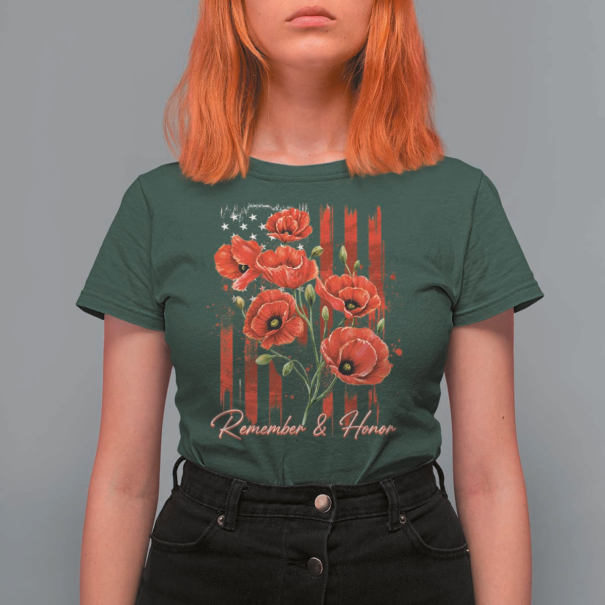 Remember And Honor Memorial Day T Shirt For Women Red Poppy Flowers