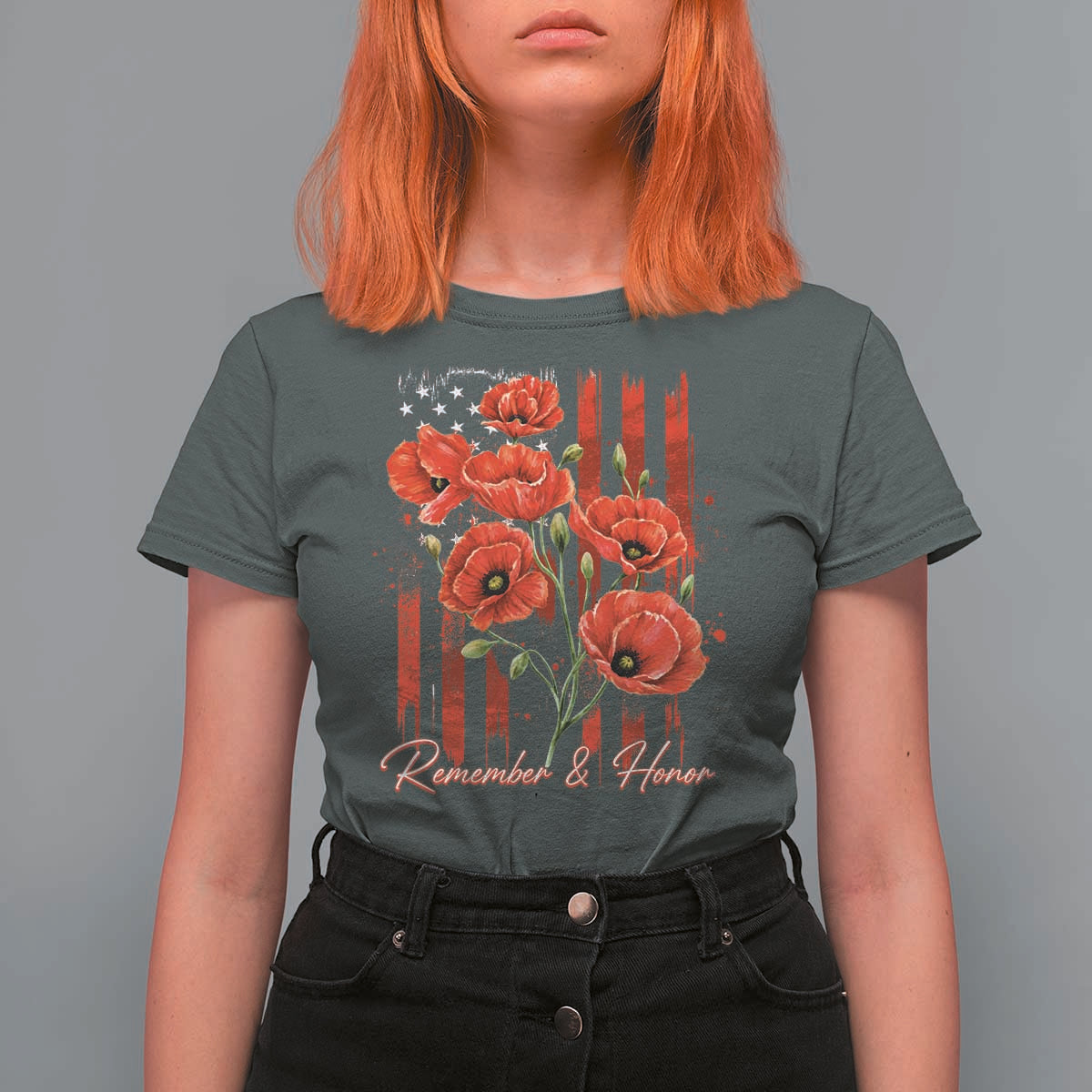 Remember And Honor Memorial Day T Shirt For Women Red Poppy Flowers