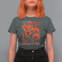 Remember And Honor Memorial Day T Shirt For Women Red Poppy Flowers