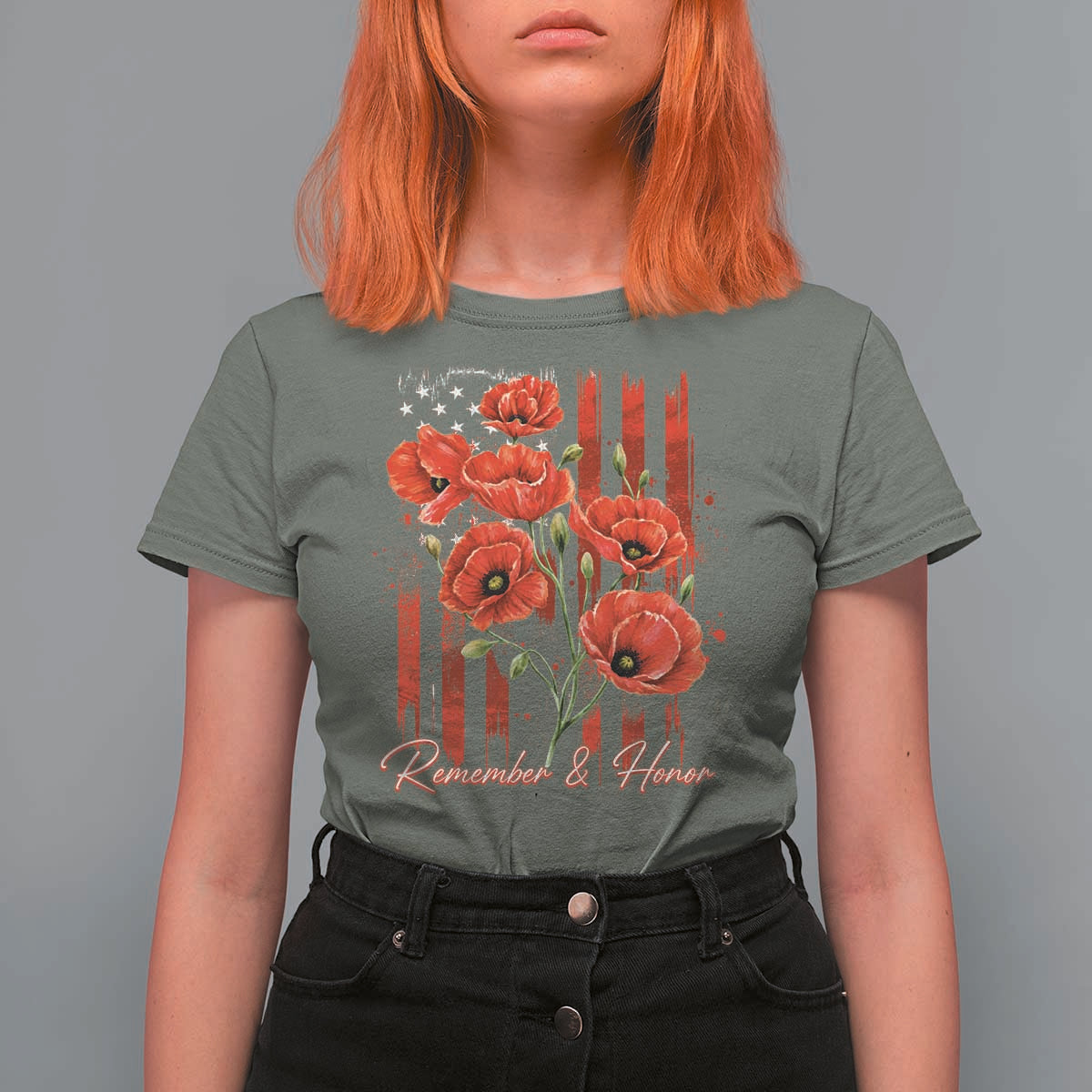 Remember And Honor Memorial Day T Shirt For Women Red Poppy Flowers
