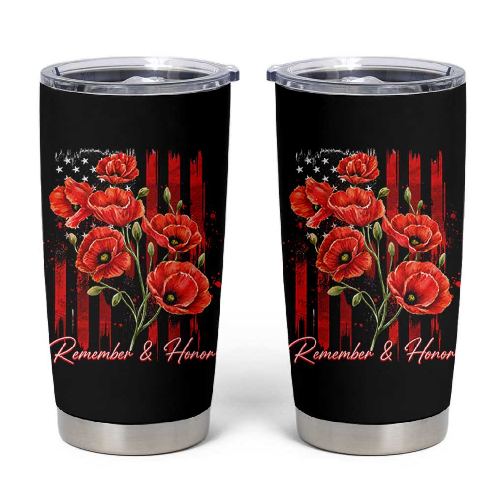 Remember And Honor Memorial Day Tumbler Cup Red Poppy Flowers