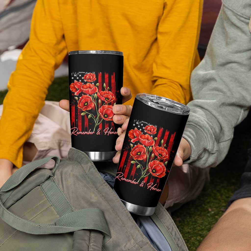 Remember And Honor Memorial Day Tumbler Cup Red Poppy Flowers