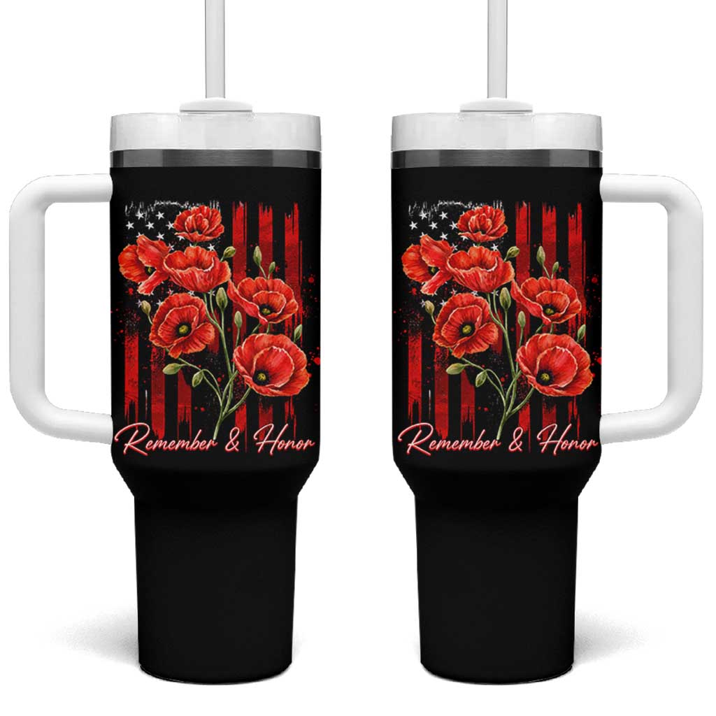 Remember And Honor Memorial Day Tumbler With Handle Red Poppy Flowers