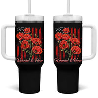 Remember And Honor Memorial Day Tumbler With Handle Red Poppy Flowers