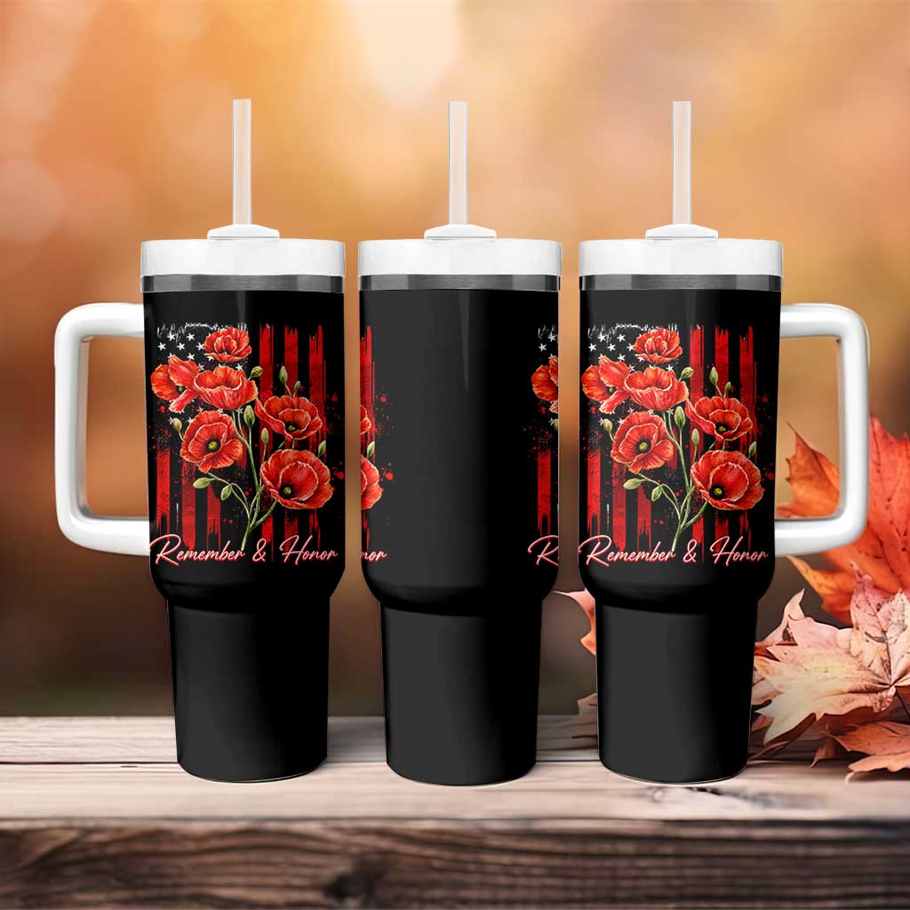 Remember And Honor Memorial Day Tumbler With Handle Red Poppy Flowers