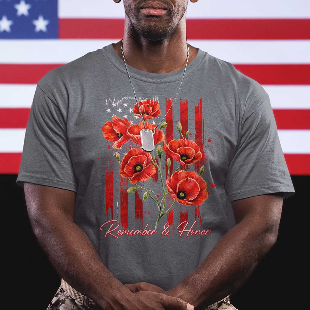 Remember And Honor Memorial Day T Shirt Red Poppy Flowers
