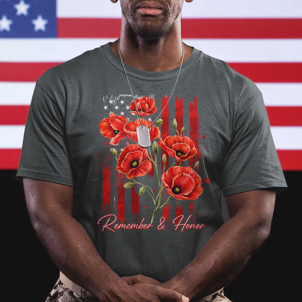 Remember And Honor Memorial Day T Shirt Red Poppy Flowers