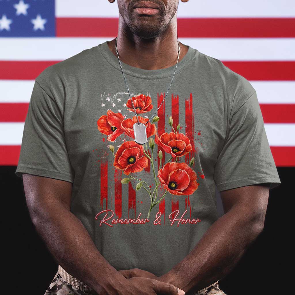 Remember And Honor Memorial Day T Shirt Red Poppy Flowers