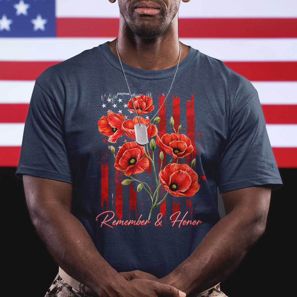 Remember And Honor Memorial Day T Shirt Red Poppy Flowers