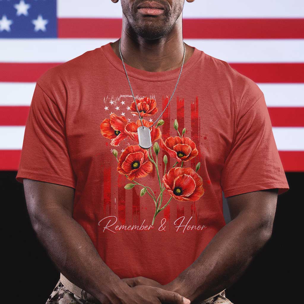 Remember And Honor Memorial Day T Shirt Red Poppy Flowers