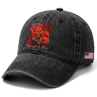 Remember And Honor Memorial Day Washed Cotton Baseball Cap Red Poppy Flowers