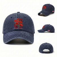 Remember And Honor Memorial Day Washed Cotton Baseball Cap Red Poppy Flowers