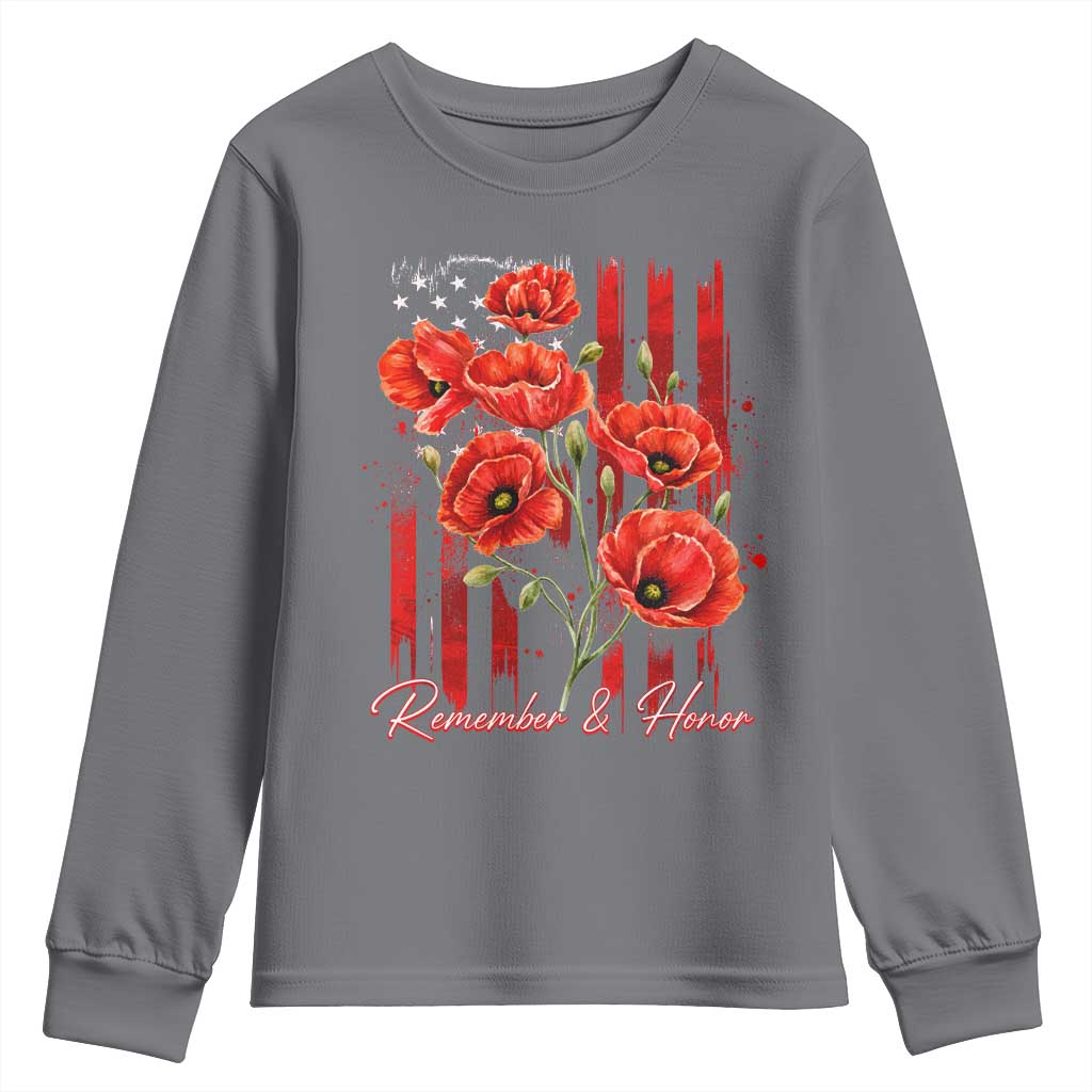 Remember And Honor Memorial Day Youth Sweatshirt Red Poppy Flowers