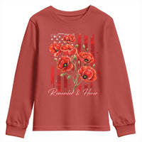 Remember And Honor Memorial Day Youth Sweatshirt Red Poppy Flowers