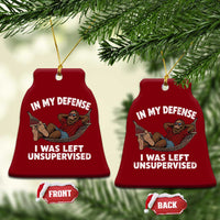 In My Defense I Was Left Unsupervised Funny Bigfoot Ceramic Ornament