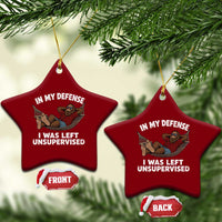 In My Defense I Was Left Unsupervised Funny Bigfoot Ceramic Ornament