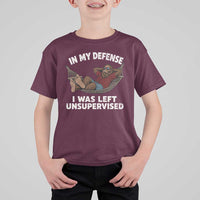 In My Defense I Was Left Unsupervised Funny Bigfoot T Shirt For Kid