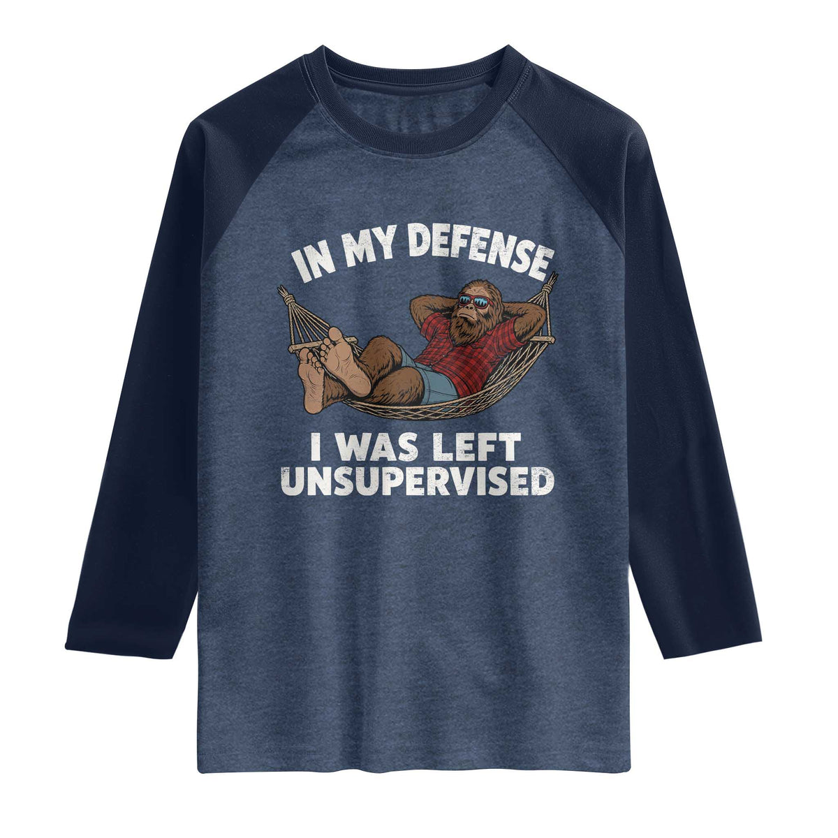 In My Defense I Was Left Unsupervised Funny Bigfoot Raglan Shirt