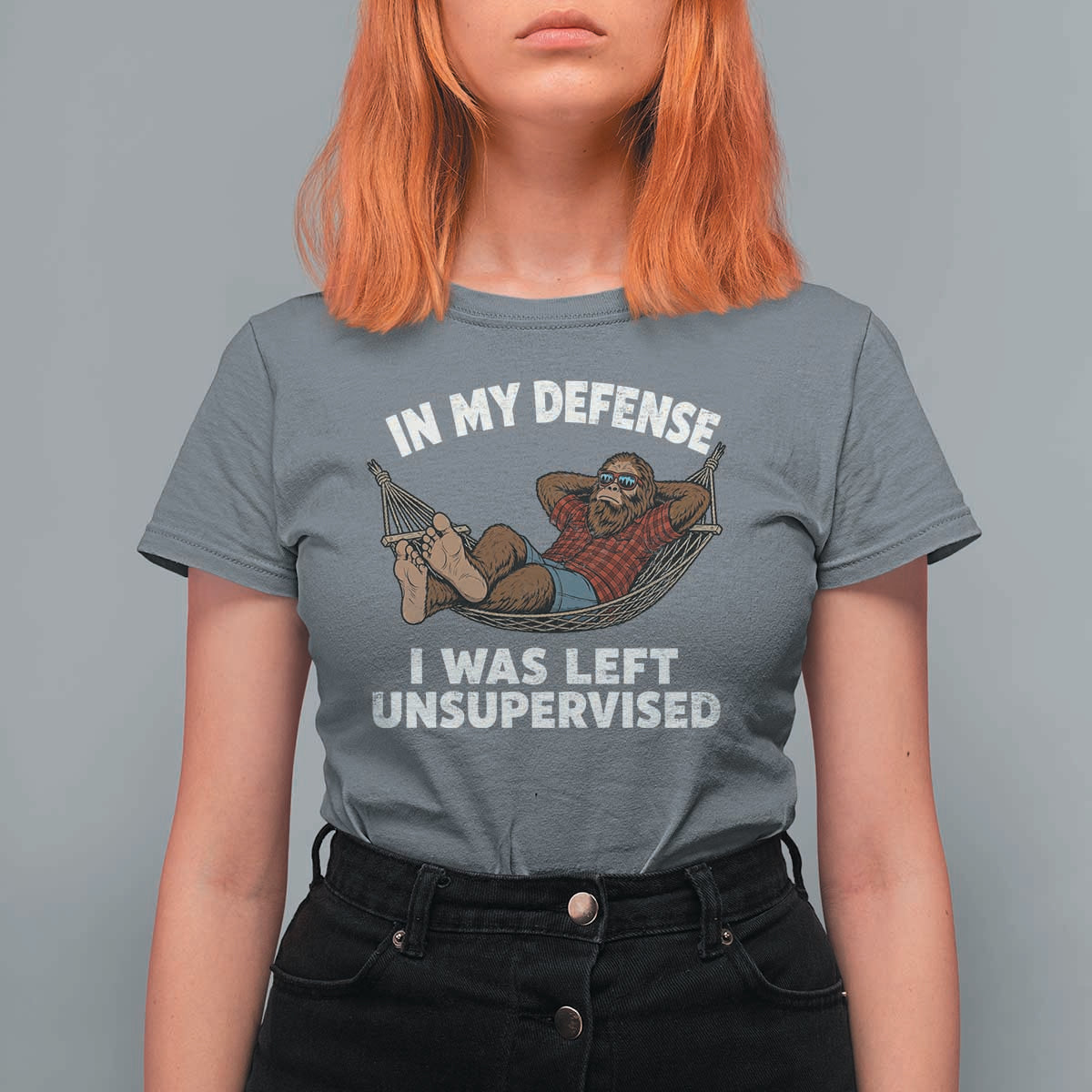 In My Defense I Was Left Unsupervised Funny Bigfoot T Shirt For Women