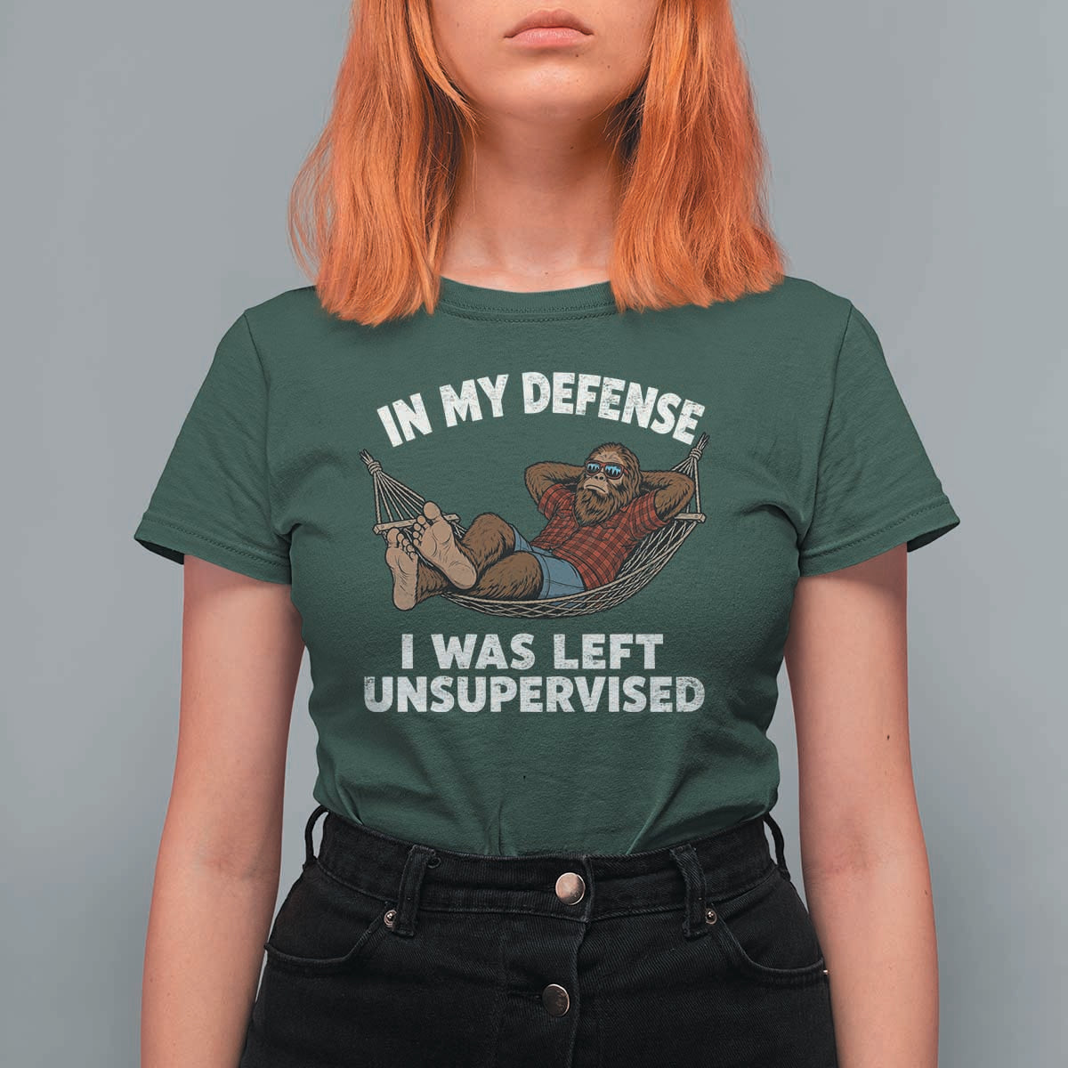 In My Defense I Was Left Unsupervised Funny Bigfoot T Shirt For Women