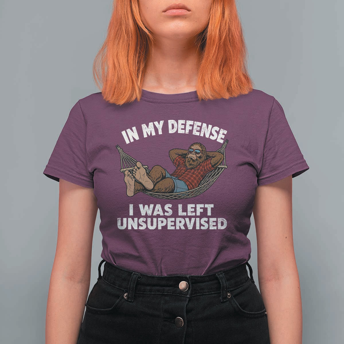 In My Defense I Was Left Unsupervised Funny Bigfoot T Shirt For Women