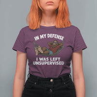 In My Defense I Was Left Unsupervised Funny Bigfoot T Shirt For Women