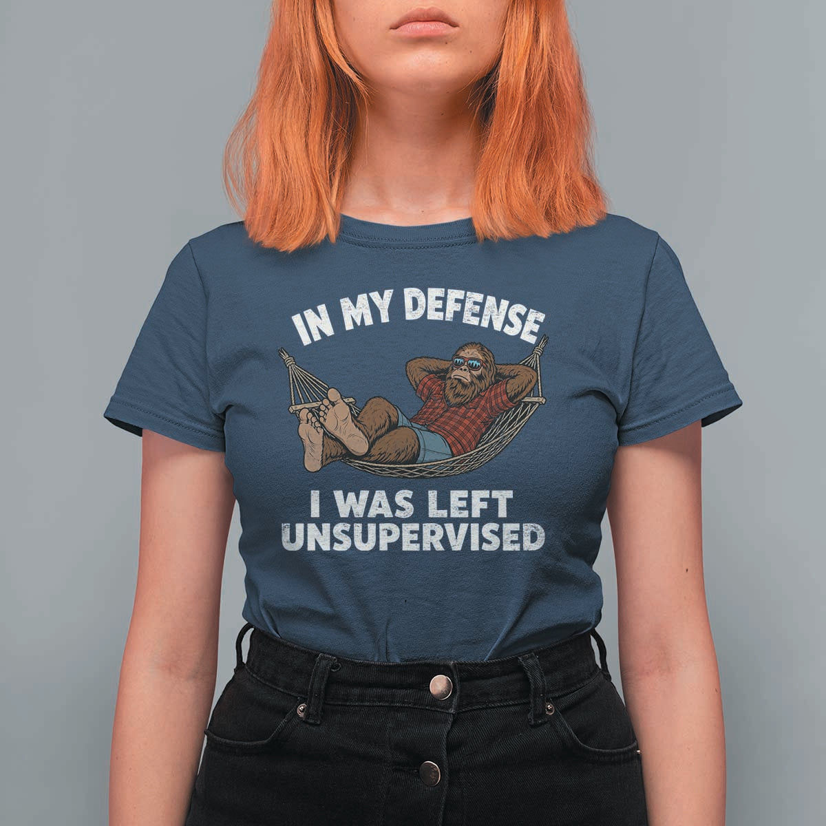 In My Defense I Was Left Unsupervised Funny Bigfoot T Shirt For Women