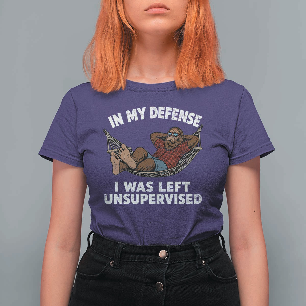 In My Defense I Was Left Unsupervised Funny Bigfoot T Shirt For Women