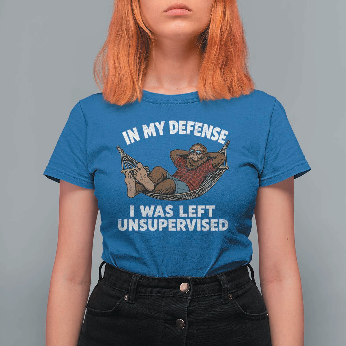 In My Defense I Was Left Unsupervised Funny Bigfoot T Shirt For Women