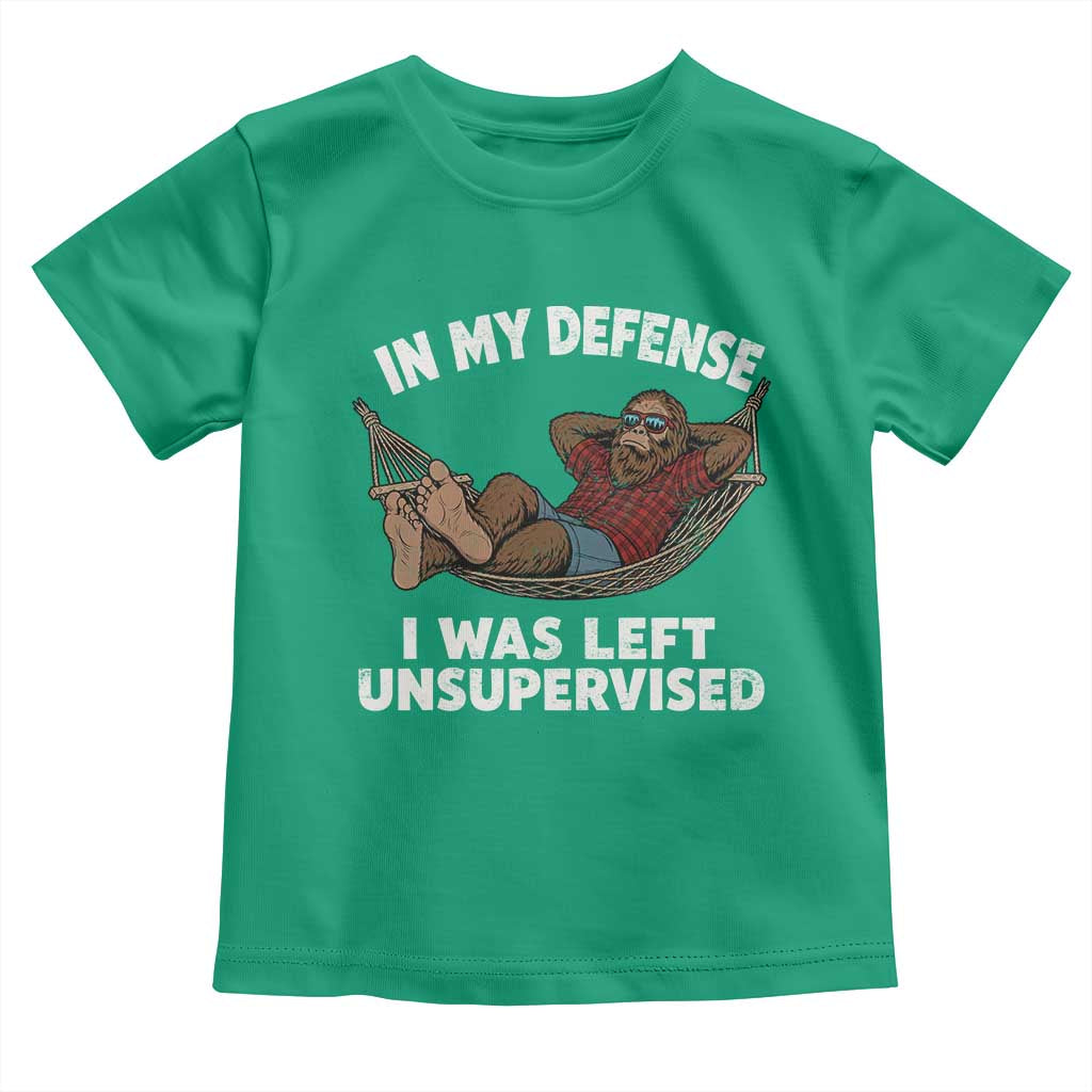 In My Defense I Was Left Unsupervised Funny Bigfoot Toddler T Shirt