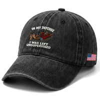 In My Defense I Was Left Unsupervised Funny Bigfoot Washed Cotton Baseball Cap