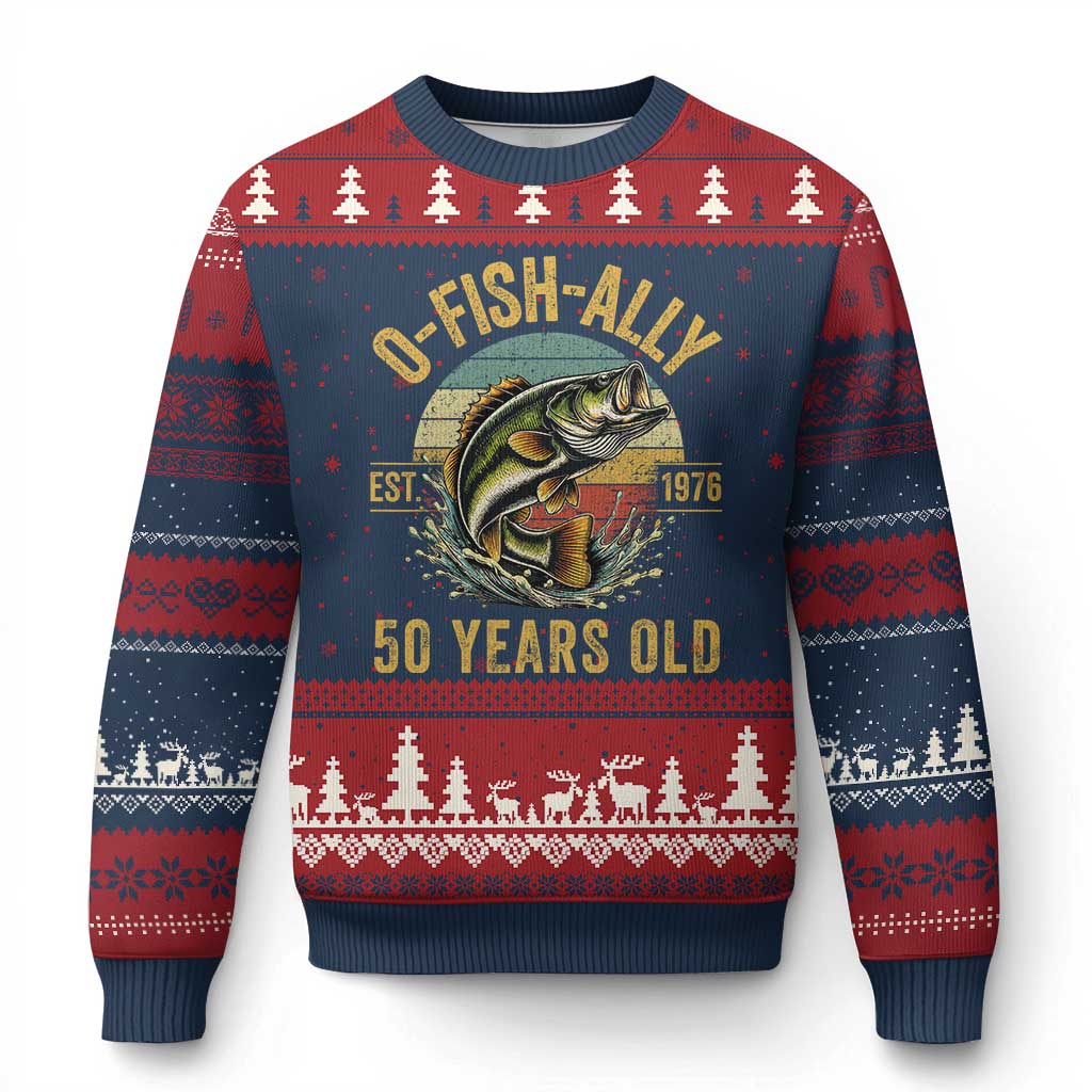 Fishing 50th Birthday Ugly Christmas Sweater O Fish Ally 50 Years Old Fisherman Gifts