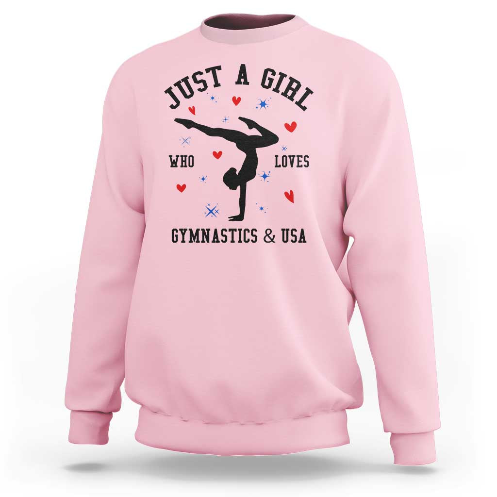 Just A Girl Who Loves Gymnastics And USA Sweatshirt Support Sport Gymnast - Wonder Print Shop