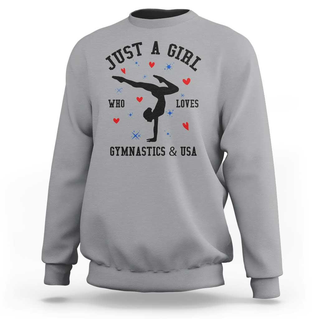 Just A Girl Who Loves Gymnastics And USA Sweatshirt Support Sport Gymnast - Wonder Print Shop