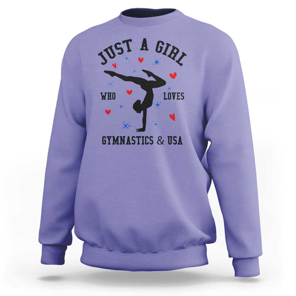 Just A Girl Who Loves Gymnastics And USA Sweatshirt Support Sport Gymnast - Wonder Print Shop