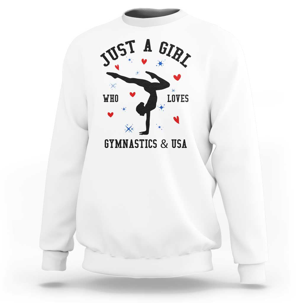 Just A Girl Who Loves Gymnastics And USA Sweatshirt Support Sport Gymnast - Wonder Print Shop