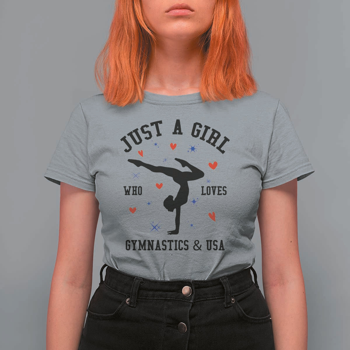 Just A Girl Who Loves Gymnastics And USA T Shirt For Women Support Sport Gymnast - Wonder Print Shop