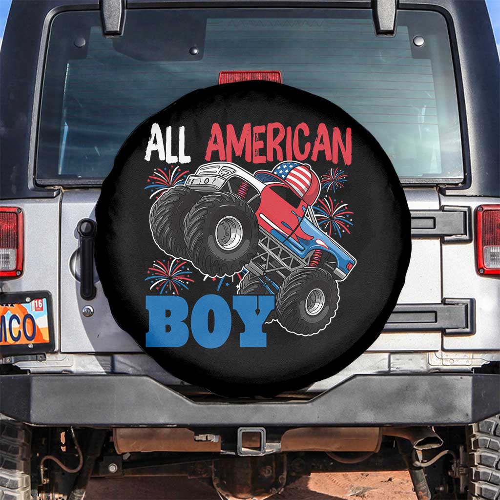 Funny All American Boy 4th Of July Spare Tire Cover Monster Trucks American Flag Fireworks - Wonder Print Shop