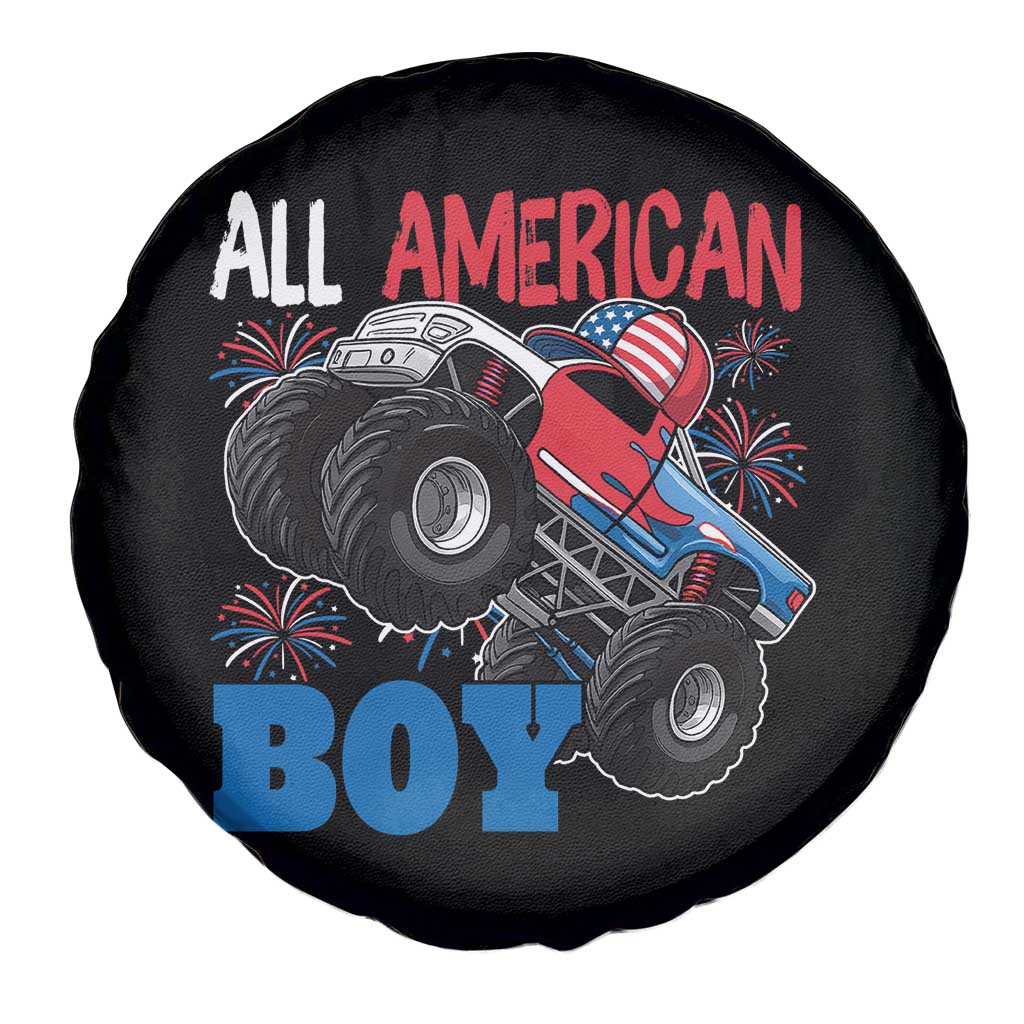 Funny All American Boy 4th Of July Spare Tire Cover Monster Trucks American Flag Fireworks - Wonder Print Shop