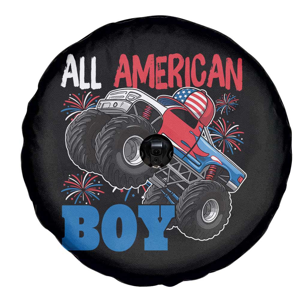 Funny All American Boy 4th Of July Spare Tire Cover Monster Trucks American Flag Fireworks - Wonder Print Shop