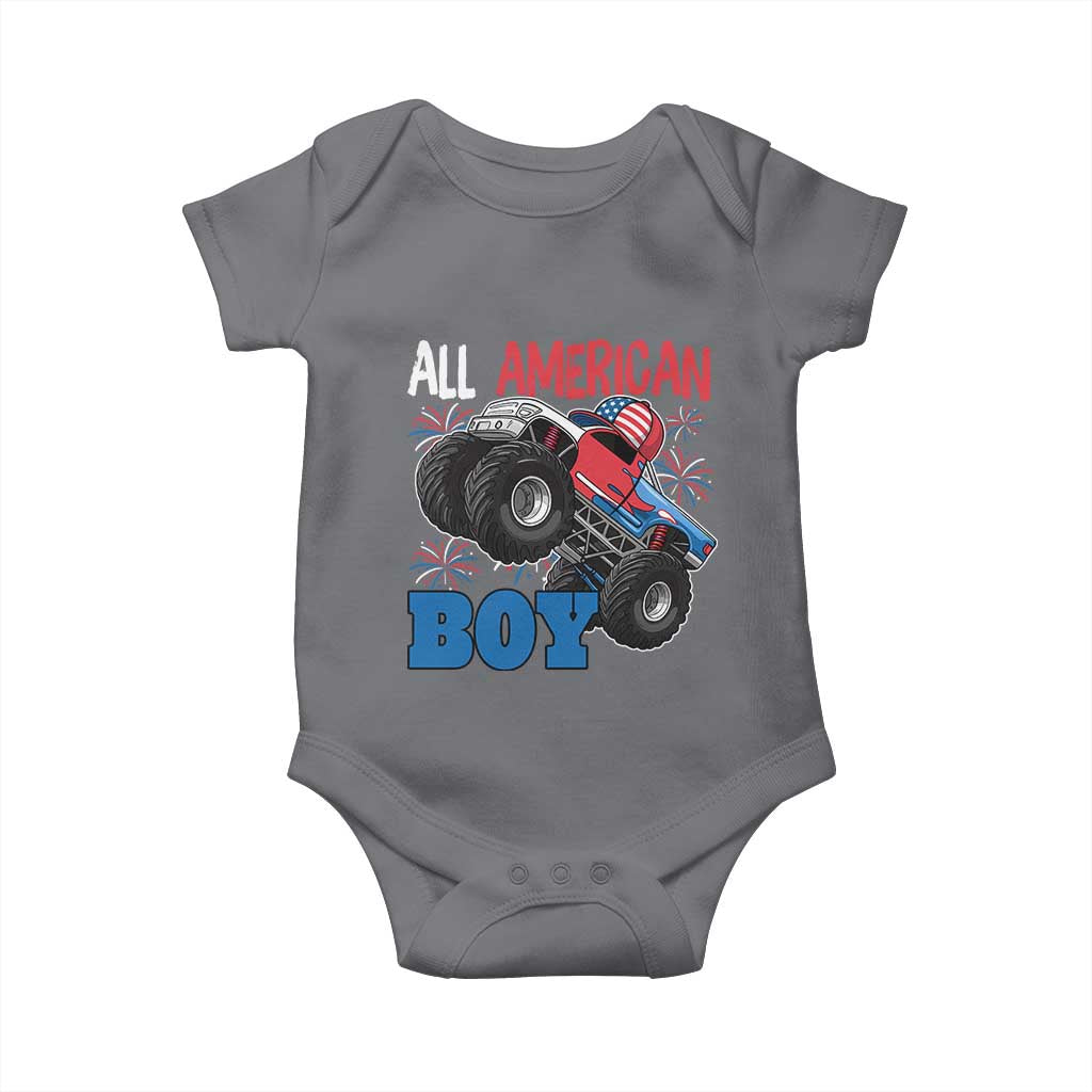 Funny All American Boy 4th Of July Baby Onesie Monster Trucks American Flag Fireworks - Wonder Print Shop