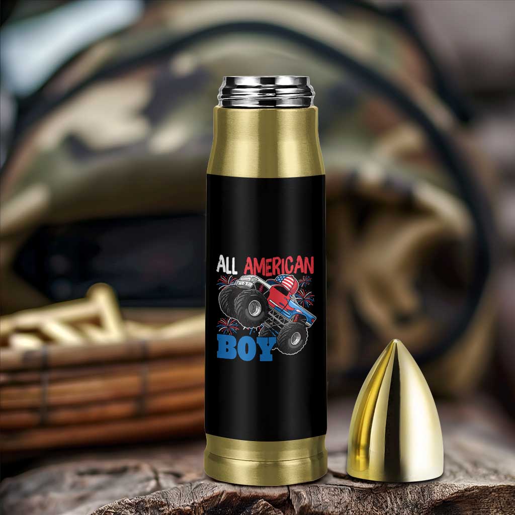 Funny All American Boy 4th Of July Bullet Tumbler Monster Trucks American Flag Fireworks - Wonder Print Shop