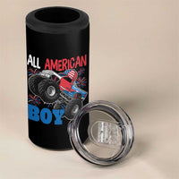 Funny All American Boy 4th Of July 4 in 1 Can Cooler Tumbler Monster Trucks American Flag Fireworks - Wonder Print Shop