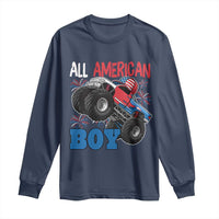 Funny All American Boy 4th Of July Long Sleeve Shirt Monster Trucks American Flag Fireworks - Wonder Print Shop