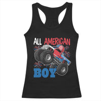 Funny All American Boy 4th Of July Racerback Tank Top Monster Trucks American Flag Fireworks - Wonder Print Shop