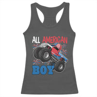 Funny All American Boy 4th Of July Racerback Tank Top Monster Trucks American Flag Fireworks - Wonder Print Shop